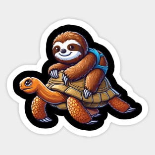 Cute Lazy Sloth Riding Tortoise Speed is Relative Sticker